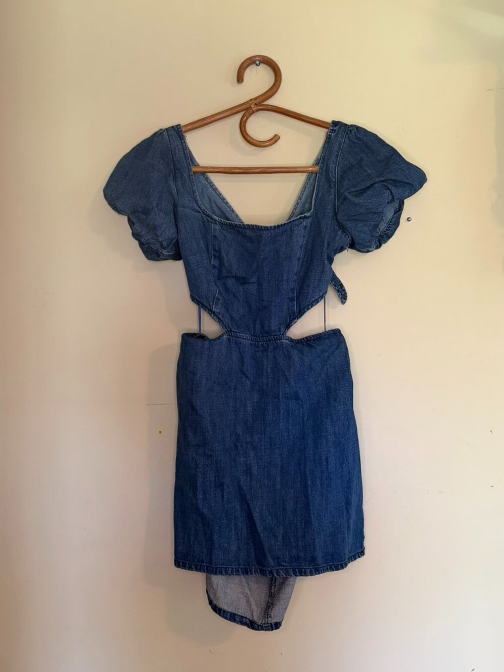 Show Me Your Mumu City Cutout Denim Mini Dress Puff Sleeve Size XL